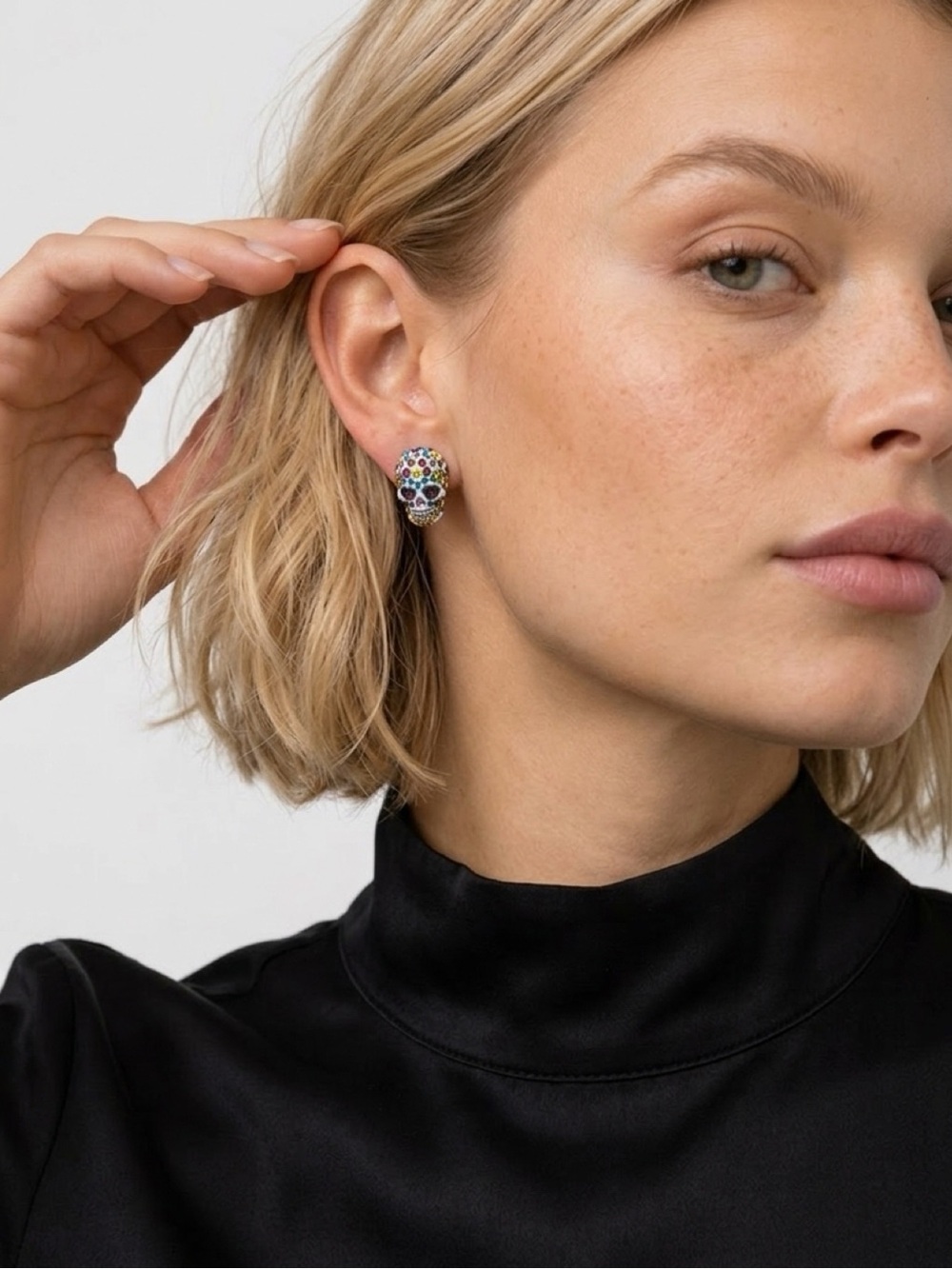 Betsey Johnson Multicolor Crystal Sugar Skull Stud Earrings - Picture 6 of 16